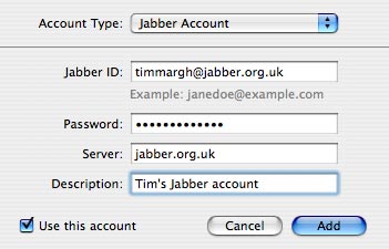 Add Jabber account to iChat