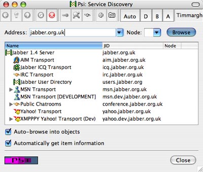 List of protocols on Jabber server