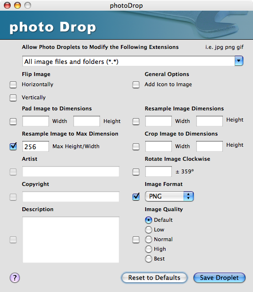photo Drop interface