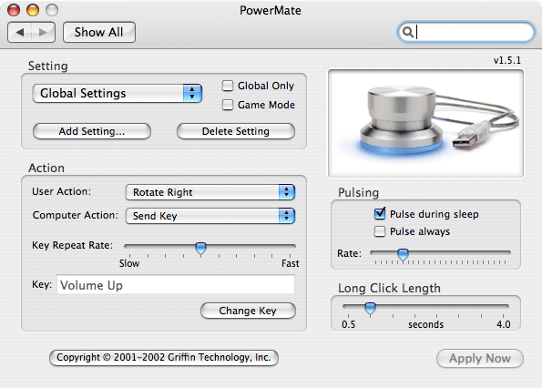 Griffin PowerMate settings